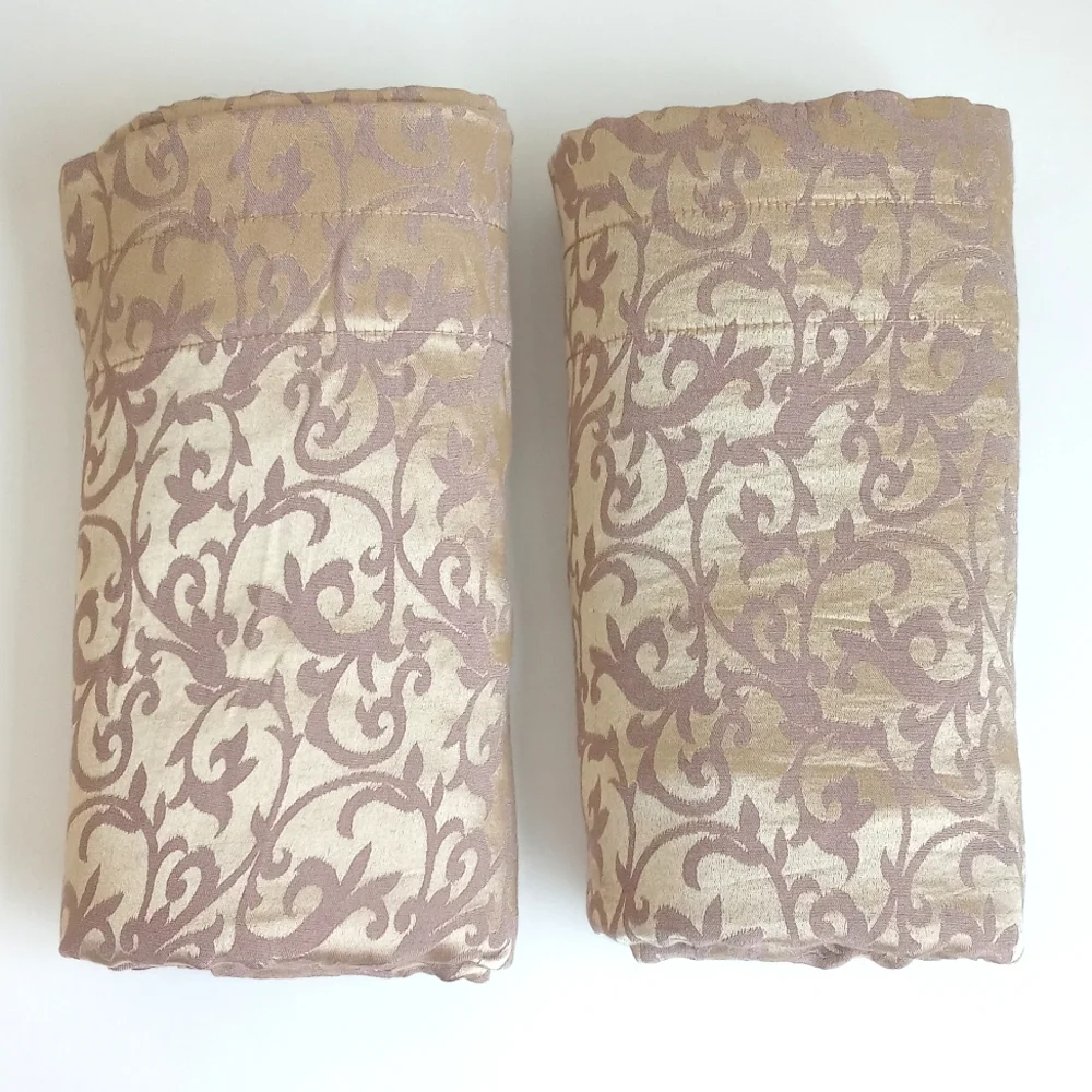 Vintage Art Deco Gold Shimmery (Damask) Viscose Curtain Panels 84
